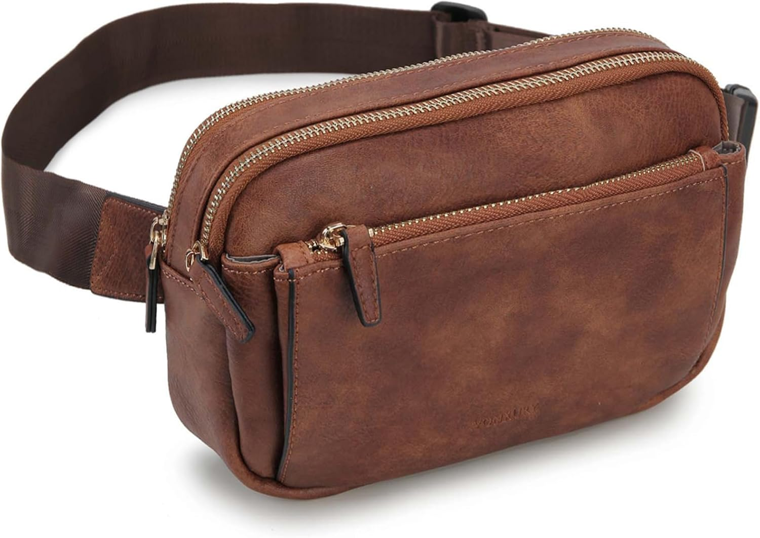 VX VONXURY Fashion Belt Bag,Vegan Leather Fanny Packs with Adjustable Strap,Trendy Small Crossbody Waist Bag (All Brown-Faux Leather)