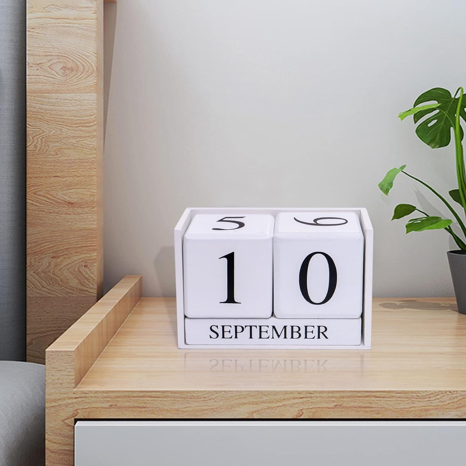 Wooden Perpetual Desk Calendar Blocks, Teacher Desk Decor Wood Desktop Calendar Month Date Display Home Office Desk Accessories Gifts for Women Men (White) image number 4