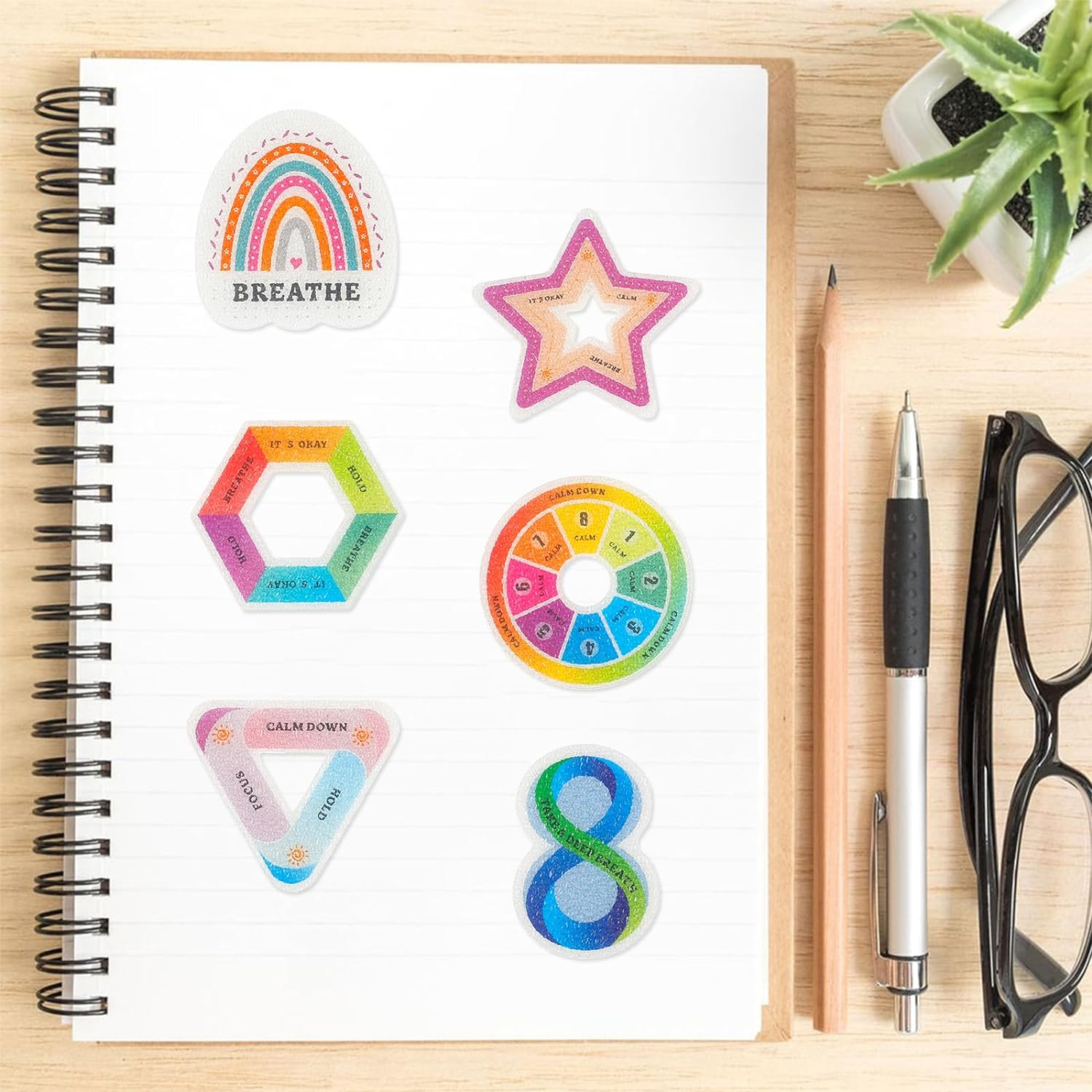 48 Pcs Calm Stickers for Anxiety Sensory Stickers, 6 Styles Textured Stickers Cute Reusable Sensory Stickers with Strong Adhesive Backing Funny Calming Stickers for Adults Kids School Classroom image number 5