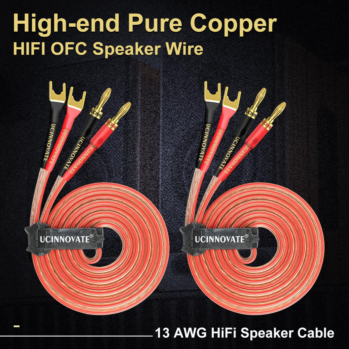 UCINNOVATE 2 Pack 2M Hifi Speaker Wire with Jumper Spade, 13AWG 6.56FT Speaker Jumper Cable Cord Bridge with Gold-Plated Banana Plugs for Audio Amp Terminal Amplifier Hifi System Home Theater image number 2