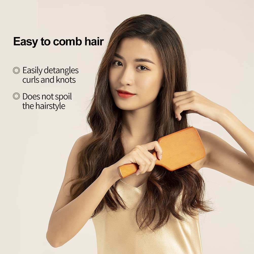 Paddle Hair Brush for Detangling, Wooden Hairbrush,Hairbrush Set with Air Cushion, Spa Comb,Reduces Frizz, Massages Scalp,Comb for Women and Men,For Straight Curly Wavy Wet and Dry Hair,Thick or Fine image number 2