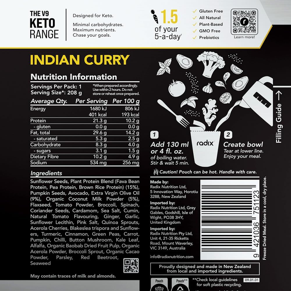 Radix Nutrition KETO 400Kcal Meal, INDIAN CURRY 78G image number 2
