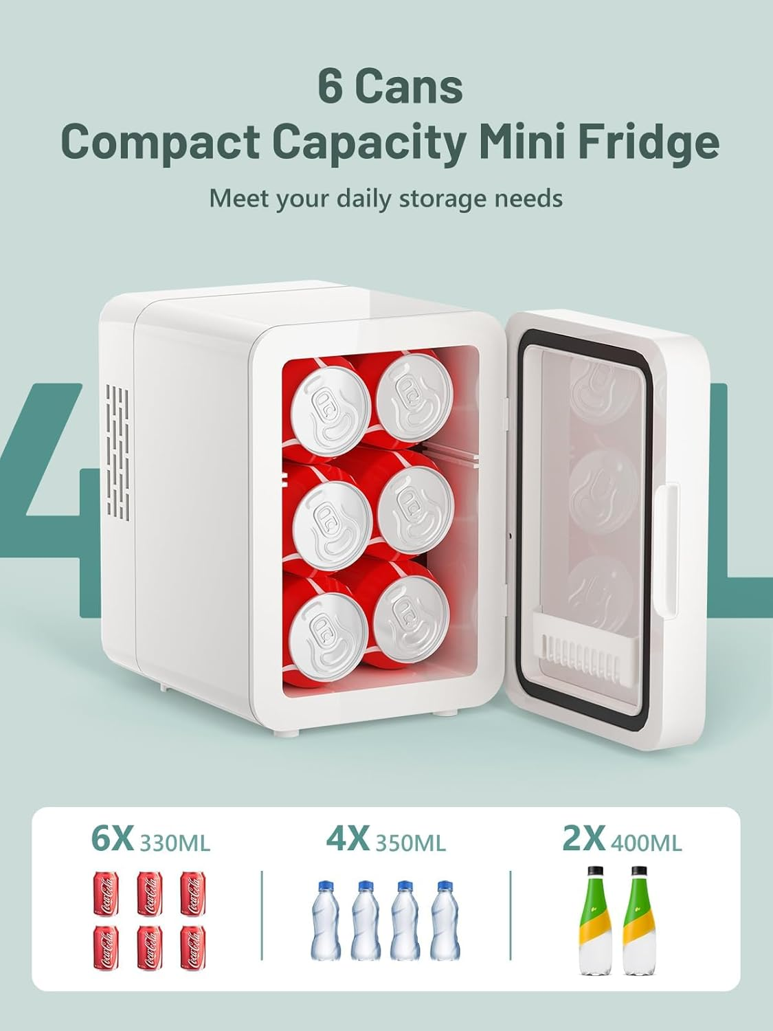 Skincare Fridge, Mini Fridge with Dimmable LED Mirror (4 Liter/6 Can), Cooler and Warmer, for Skincare and Food, Mini Fridge for Bedroom, Office and Car