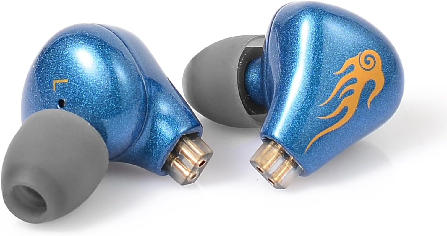 YYSEE over the Ear Headphones/Earphones Detachable Cable Design Hifi Quad Balanced Armature Driver In-Ear Monitors for Ios and Android Computer PC Tablet (Blue Flame)