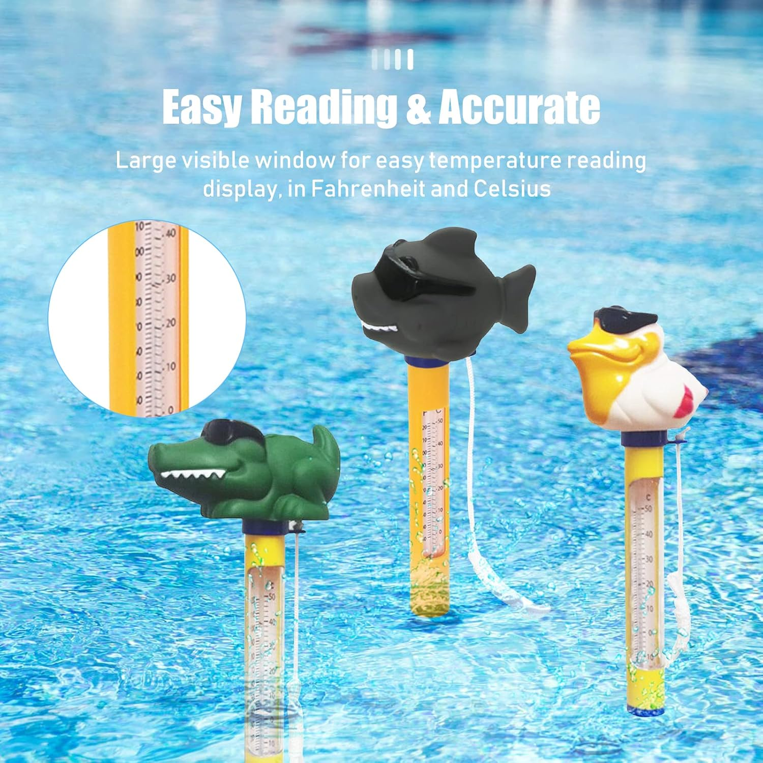 Floating Pool Thermometer Cartoon Animal Shape Water Temperature Thermometers with String for Outdoor Indoor Swimming Pools Spas Hot Tubs Fish Ponds