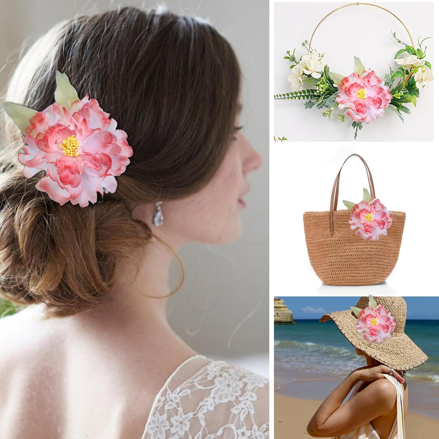 BSITSSS 3 PCS Flower Hair Clips, Fairy Flower Hair Pins, Hairpin Hair Accessories for Women Girls Summer Hawaiian Beach Wedding Bridal Shower Party image number 5