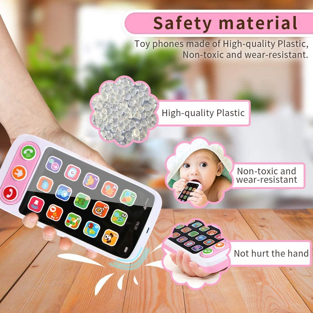 QINGBAO Baby Phone, Baby Cell Phone Toy with Lights & Music, 12 Months Early Learning Educational Toys, Sensory Toys for Toddlers 1 2 3 4 Year Old Kids Boys and Girls Gifts (Pink) image number 4