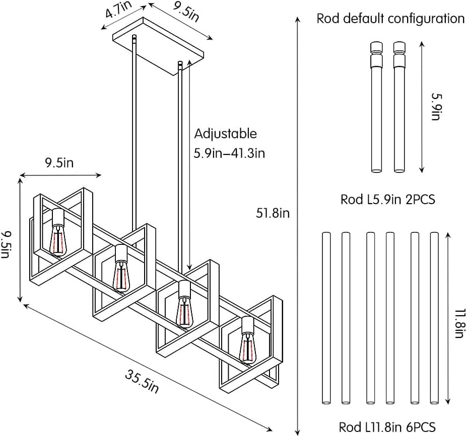 Kitchen Island Lighting,4 - Light Dining Room Farmhouse Chandelier,Black Modern Pendant Lighting,Pool Table Lights,Wood and Matte Black Metal Finish (4 Heads,Wood) image number 1