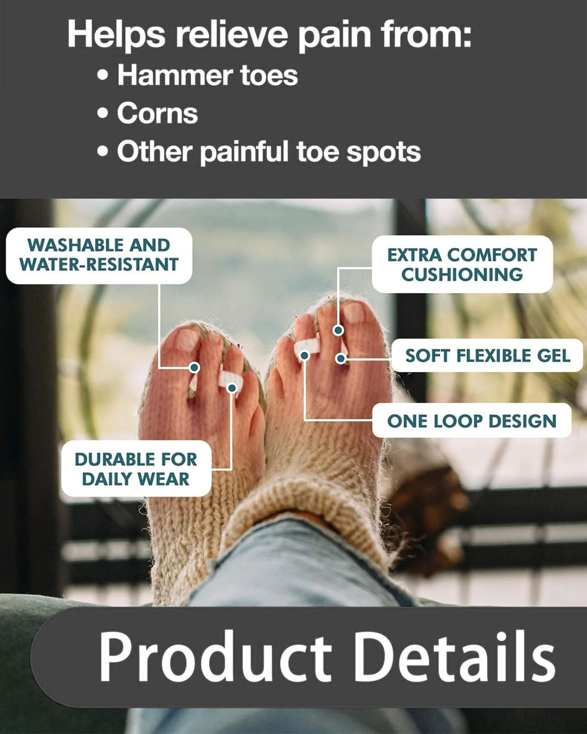 KGDUYC 4 Pairs of Hammer Toe Cushions, Silicone Toe Separators, Hammer Toe Pad Correctors, Wavy Corrector, for Reduces Pain and Friction, for Women and Men - White/Skin Colour