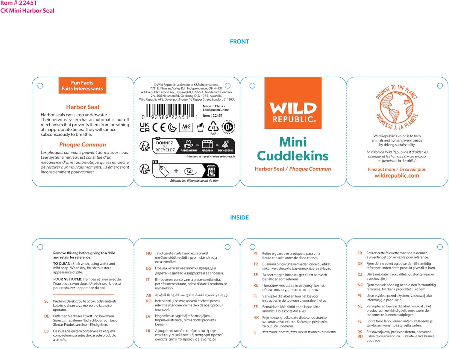 Wild Republic Harbor Seal Plush, Stuffed Animal, Plush Toy, Gifts for Kids, Cuddlekins Mini, 8 Inches image number 1