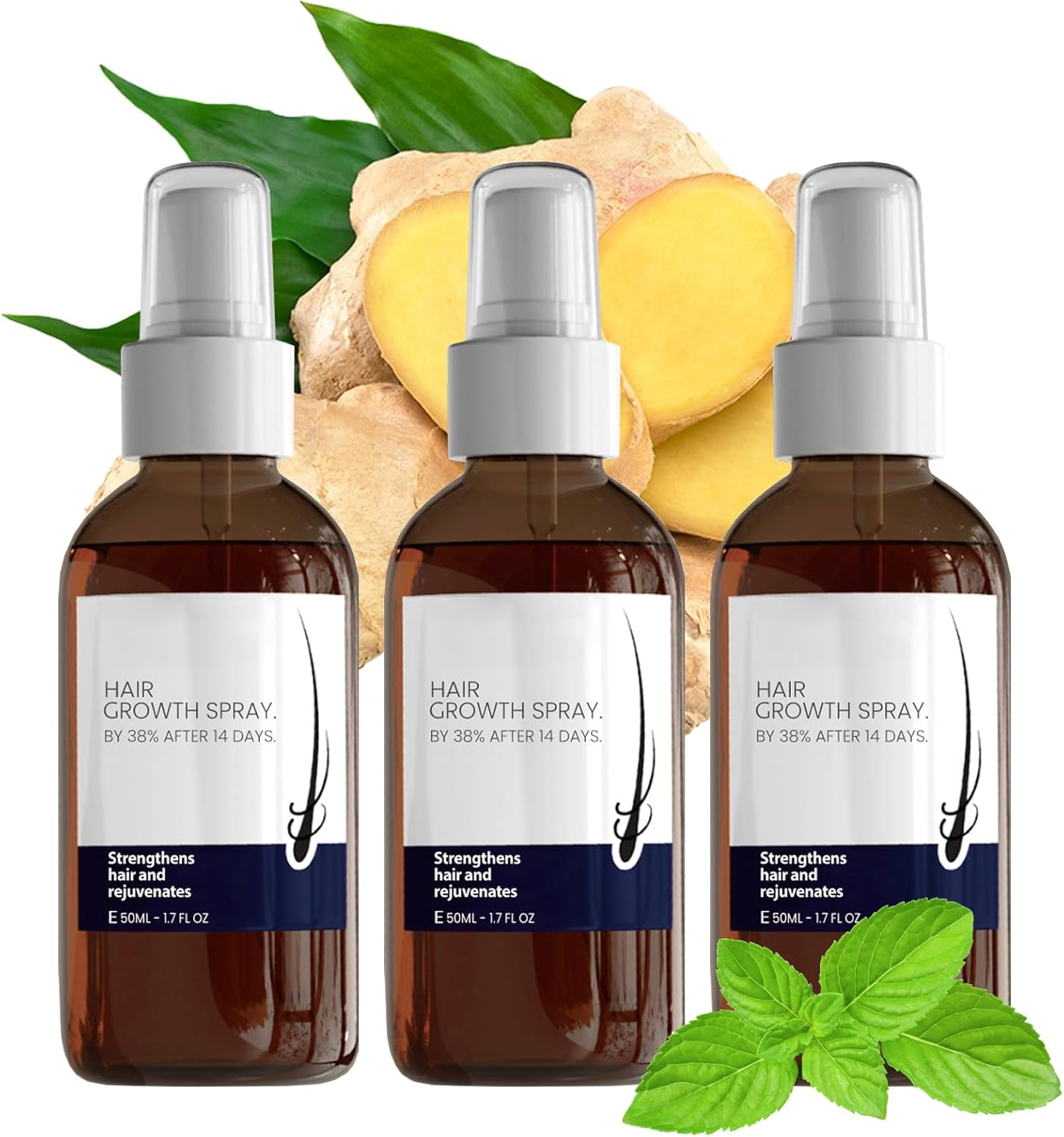 3PCS Hair Growth Spray for Men & Women, 50Ml Polygonum Multiflorum Root Extract and Ginger Root Oil Nourish Hair, Hair Enhance Serum for Dry, Frizzy, Damaged Hair image number 1