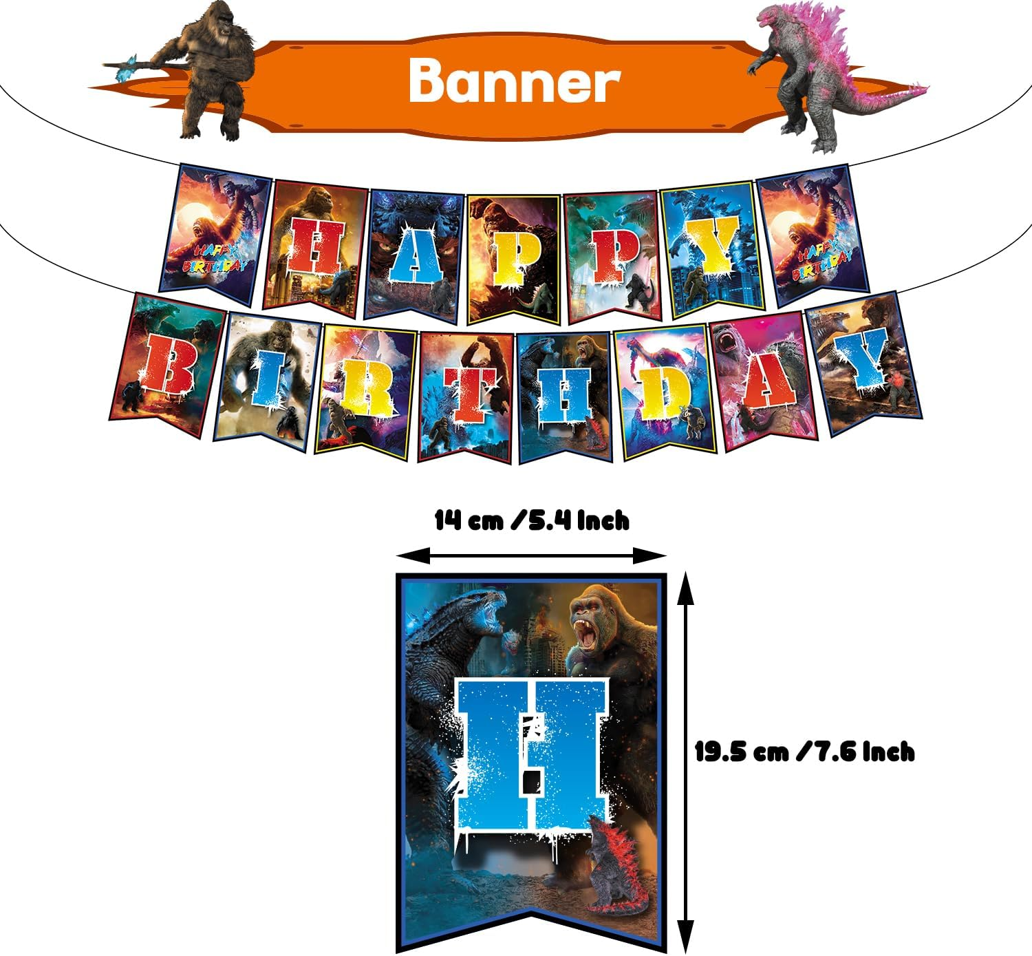 Godzilla Birthday Party Supplies and Decorations - Happy Banner, Latex Balloons, Cake and Cupcake Toppers for Kid'S Decor image number 2