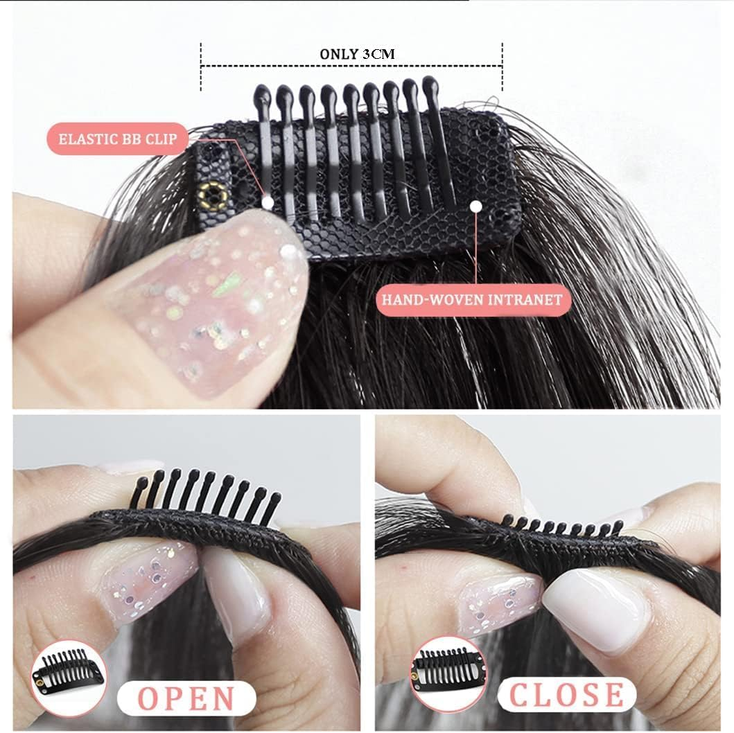 FRAKMU 2Pcs Wavy Side Bangs Clip-In Human Hair Extensions, 9.8 Inch Long, Natural Black image number 1