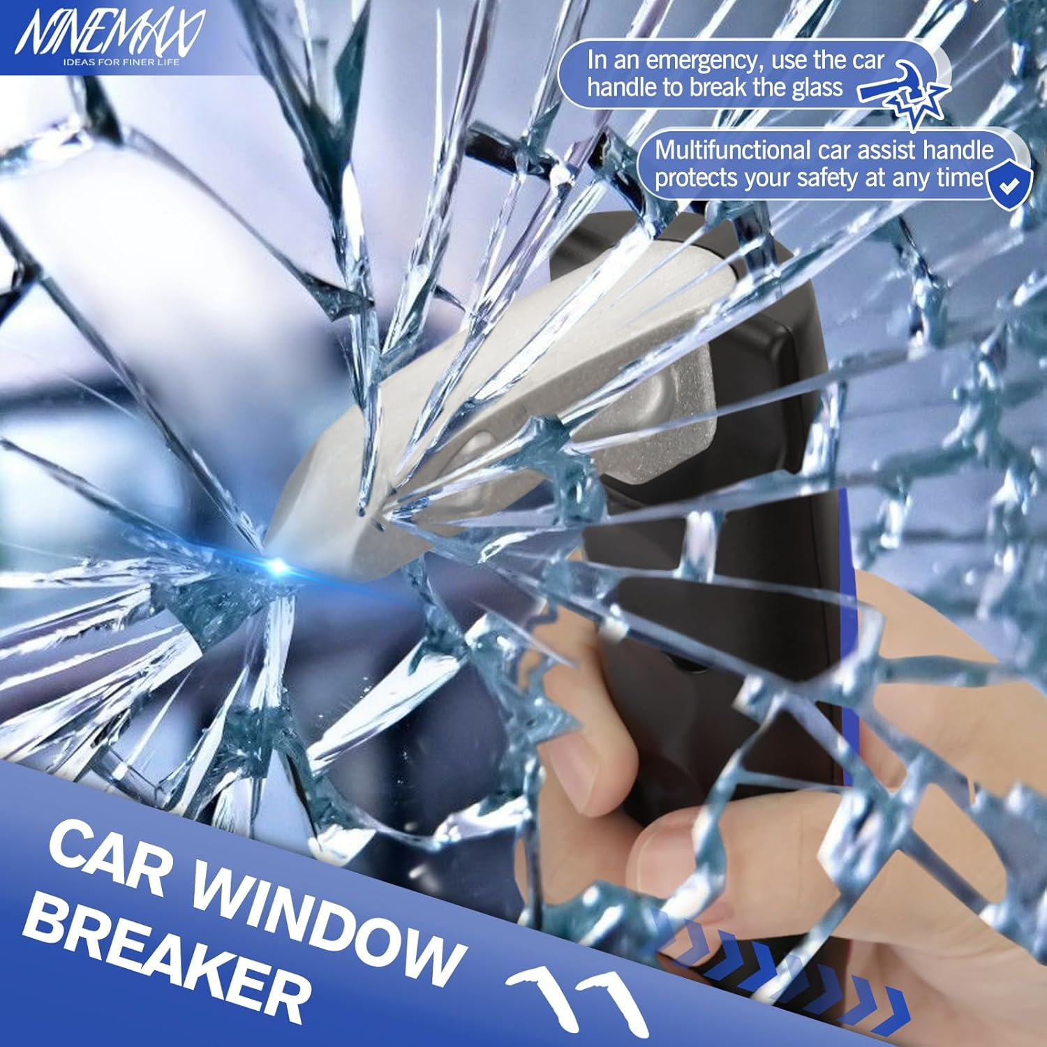 NINEMAX Car Door Grab Handle and Strap Tool Kit - Mobility Aid Auto Assist Grab Bar Vehicle Seat Transfer Handles Handicapped Accessories - Car Door Assist Handle for Elderly(Blue) image number 1