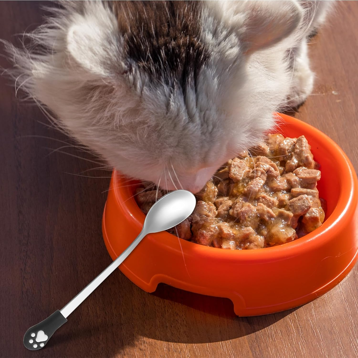 Dog Cat Spoon 3 PCS Cute Pet Can Spoon Stainless Steel Pet Food Spoons Long Handle Cat Canned Scoop Kitten Claw Spoons for Dog Wet Food (White Pink Black) image number 3