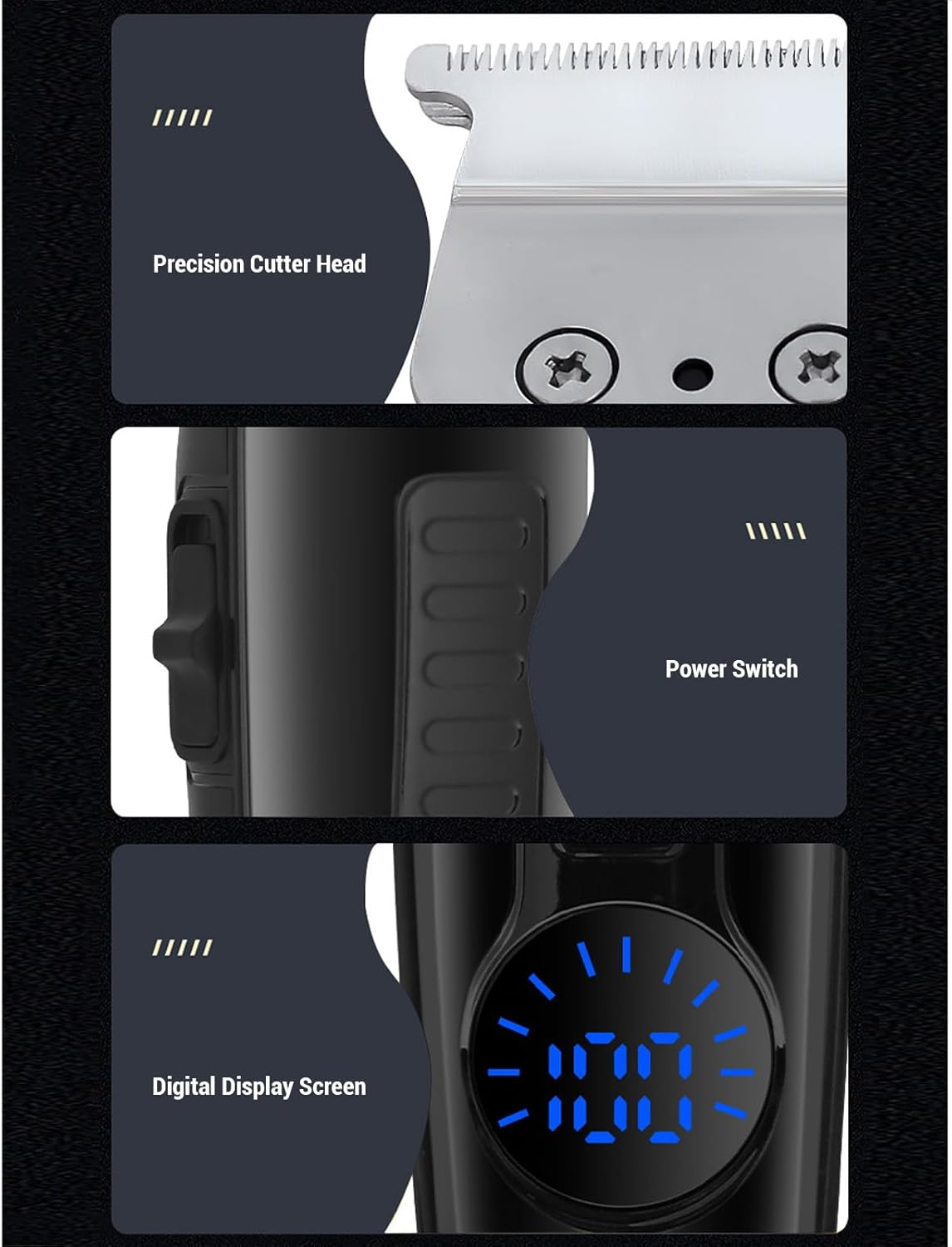 Pongnas Hair Trimmer for Men, Electric Hair Clipper Powerful Annoying USB Rechargeable Trimmer Trimmer for Men Digital Display with 4 Combs image number 6