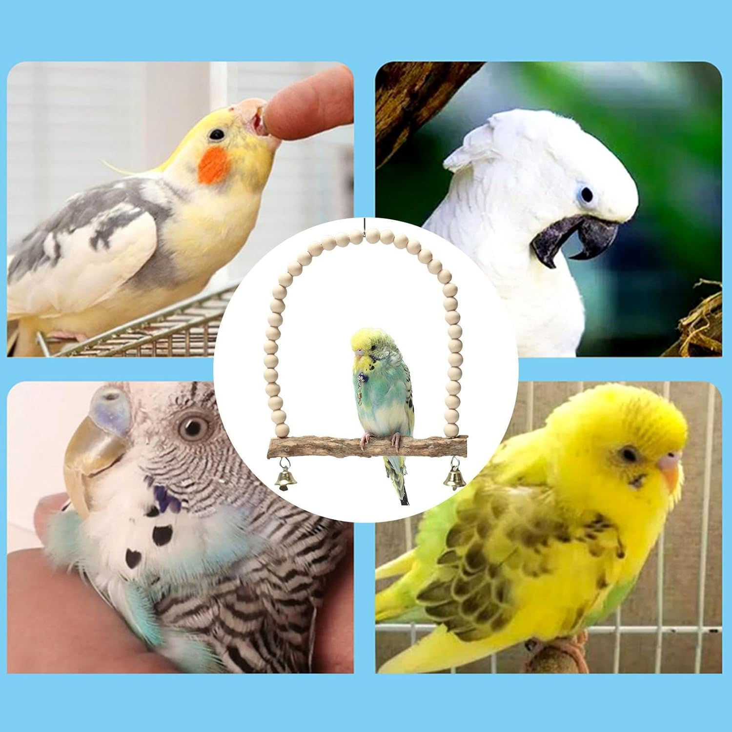 Bird Swings for Parrots, Stand with Bell | Perches for Conures, Parakeet Toys for Cage, Swings for Small Birds Jmedic image number 4