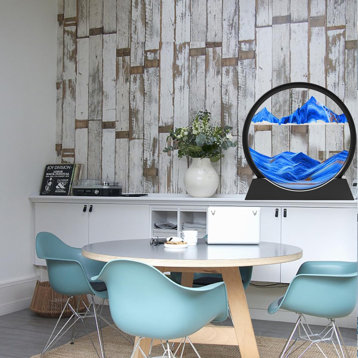 Sandbilder-Moving Sand Art Decor, Falling Sand Art Picture in Motion, 3D Deep Sea Sandscape, Flowing Sand Relaxing Toy, Rotating Sand Display for Desktop Office Home(Blue, 12") image number 6