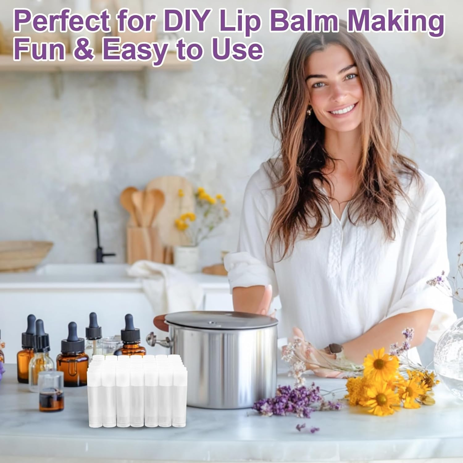 RAINFLOW 50 PCS Lip Balm Tubes - 5 G Twist-Up Lip Gloss Balm Containers BPA Free & Leak Free,Clear Empty Lipstick Tubes with White Caps for DIY Homemade Lipsticks,Chapsticks,Solid Perfume,Gifts image number 3