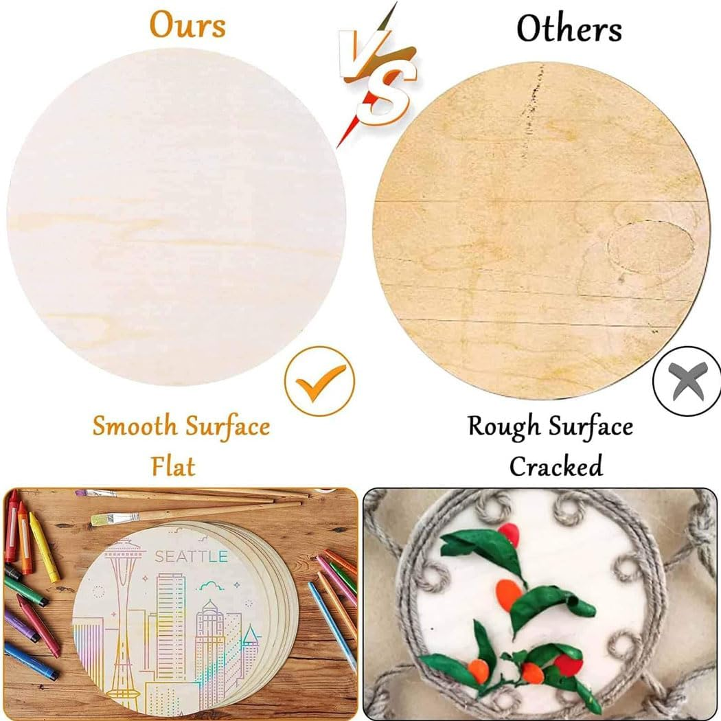 Aufondof 30 Pcs Wood Rounds Discs for Crafts 4 Inch Unfinished Wood Crafts Wood Blanks Circles for Crafts Wooden Discs for DIY Christmas Home Decor Painting and DIY Home Decor