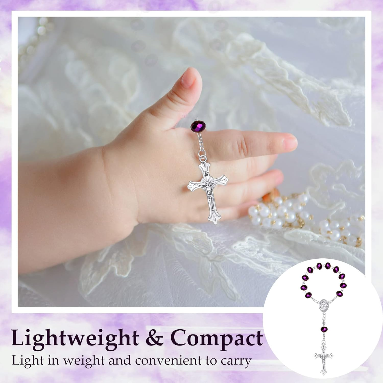 Yinkin 30 Pieces Baptism Rosary Catholic Mini Rosaries Baptism Favors for Guests Party Favors Rosary Beads 30 Pcs Organza Bags for Christening Weddings First Communion Gift, 4.5 Inches, 2.8 X 3.5 - Blue,Pink,Silver,White image number 3