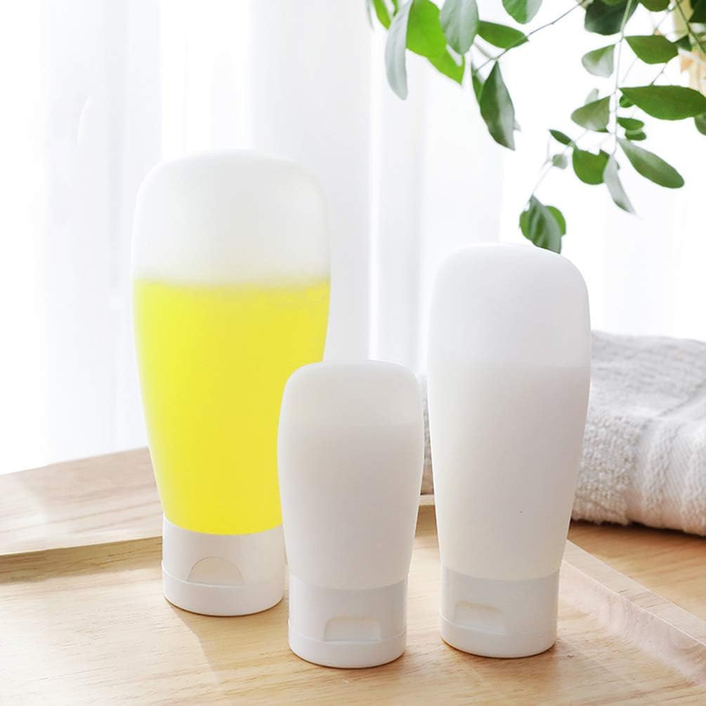 SOLUSTRE Travel Gel Bottle 4Pcs 100Ml Portable Travel Bottles Set Silicone Tubes Toiletries Containers Makeup Lotion Bottles for Cleaner Shampoo Liquids (White) Portable Lotion Container image number 2