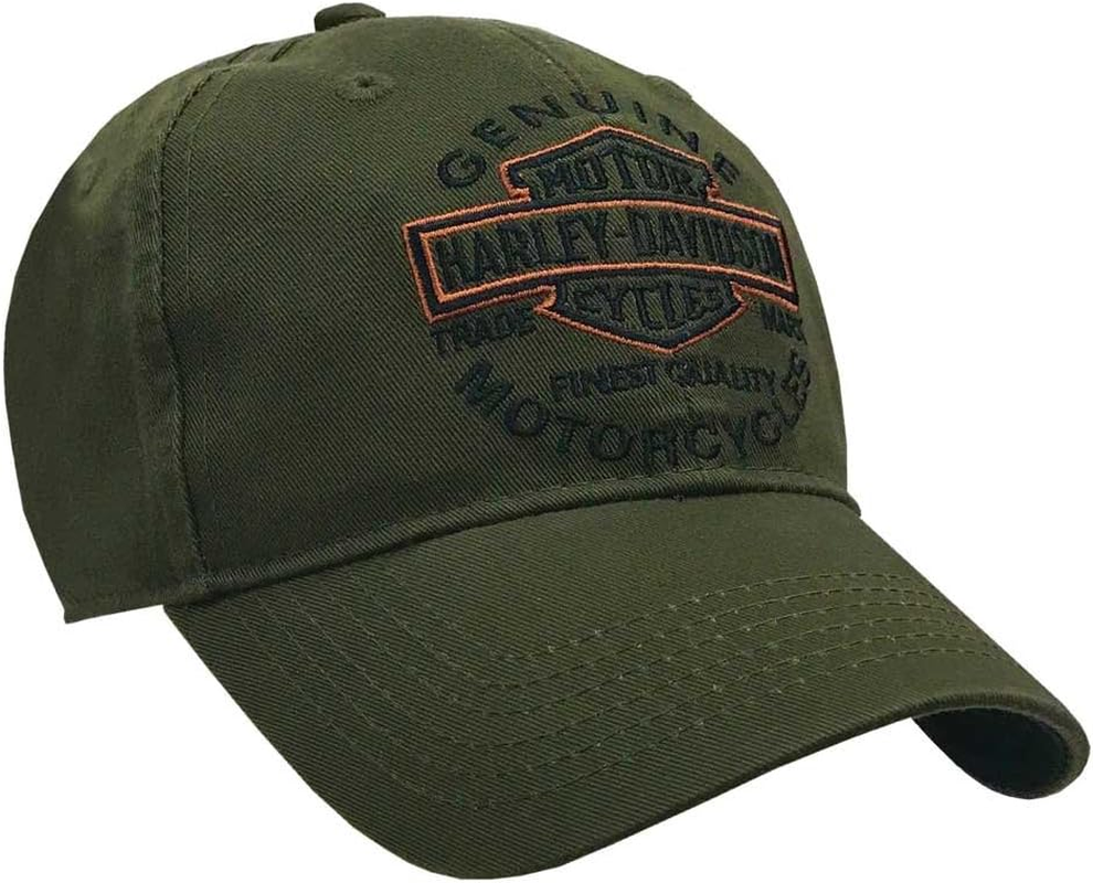 Harley-Davidson Men'S Embroidered Long Bar & Shield Baseball Cap, Olive, Green, One Size image number 1
