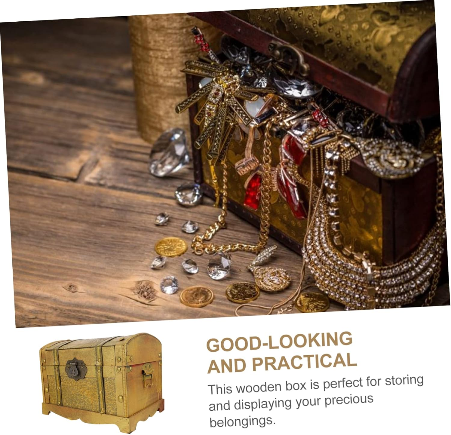Wooden Pirate Treasure Chest Large Retro Vintage Storage Box Lock Decorative Jewelry Trinket Organizer for Home and Party