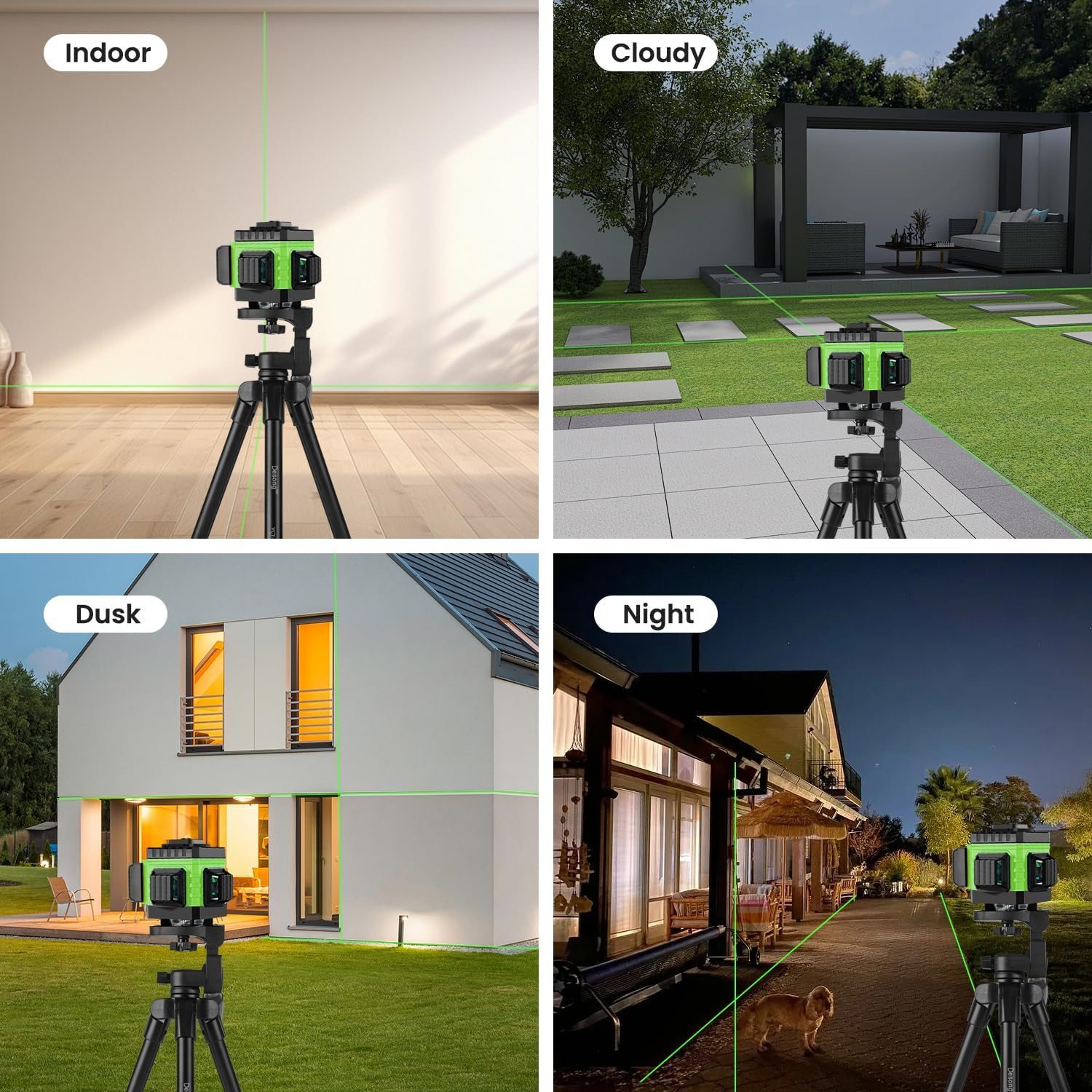 Xkimos Laser Level Green Self Leveling 12 Lines 3X360&deg;Adjustable Brightness Horizontal & Vertical Cross Line with Manual and Pulse Mode for Indoor Outdoor, 2Xbattery,Remote Control,Charger and so On image number 2