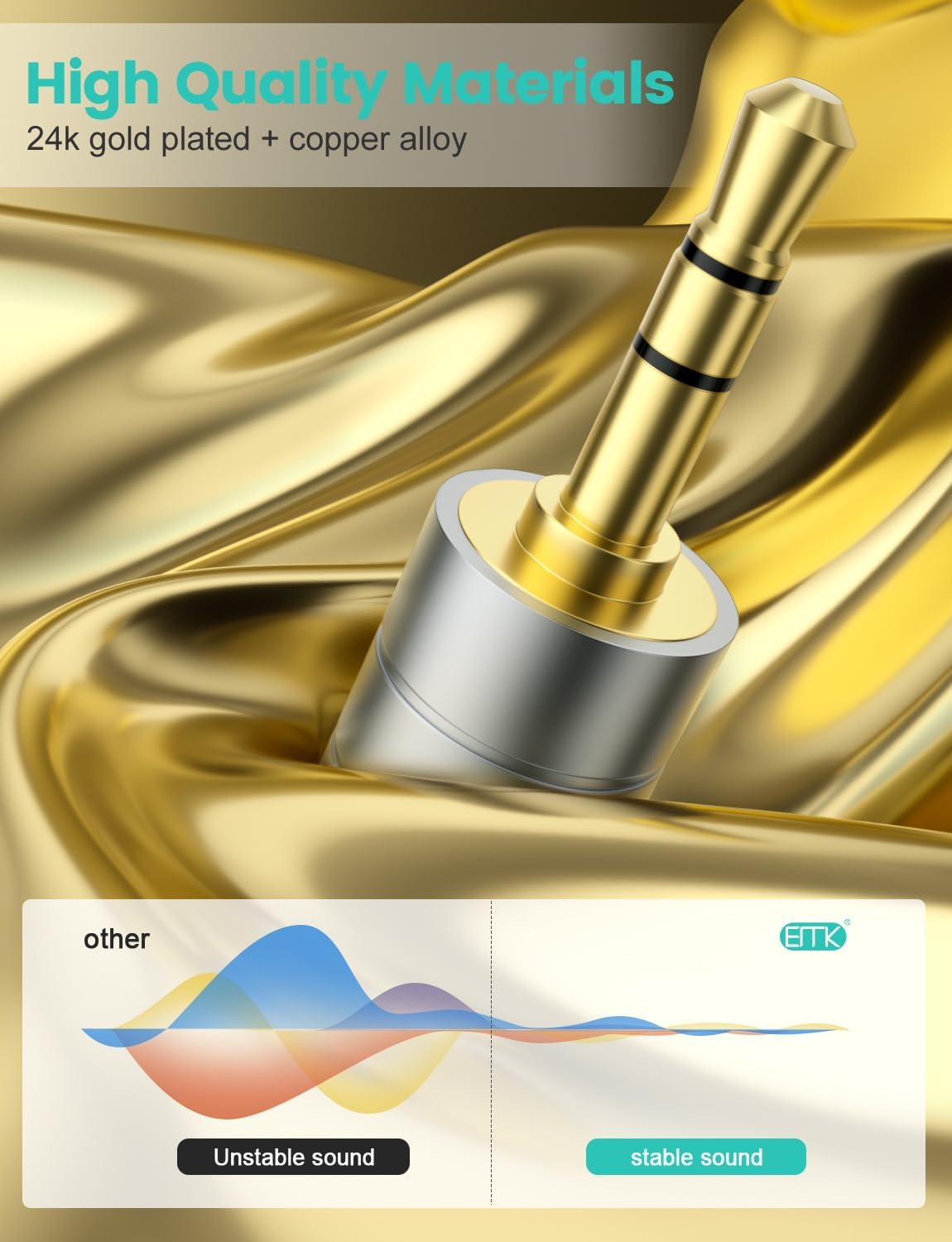 EMK 1/4'' to 3.5 Mm Stereo Pure Copper Headphone Adapter, 3.5 Mm(1/8'') Plug Male to 6.35 Mm (1/4'') Jack Female Stereo Adapter for Headphone, Amp Adapter, Black 2-Pack image number 4