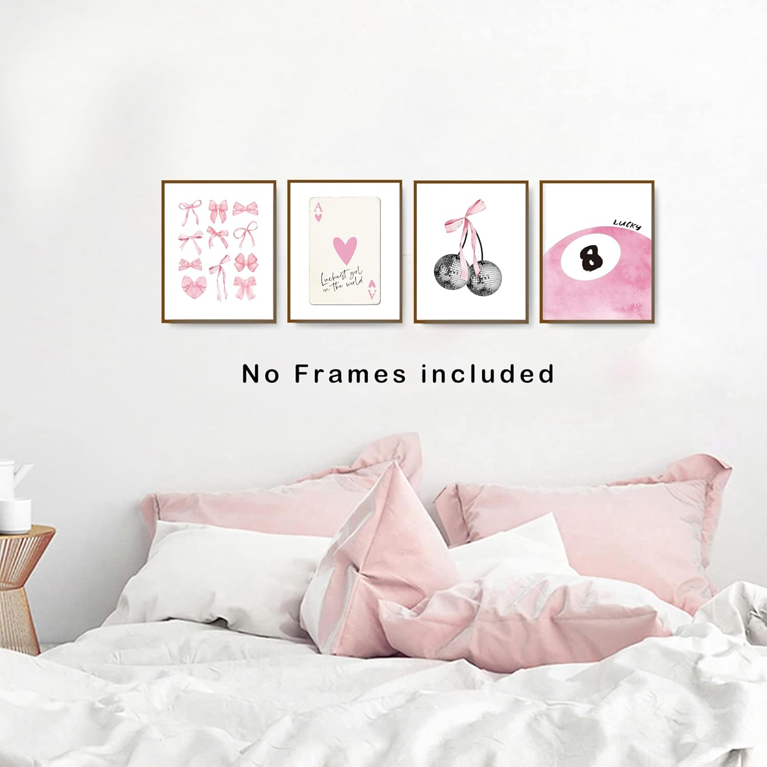 Okaxscm Pink Coquette Trendy Preppy Wall Art Prints Set of 4, Coquette Room Decor, Preppy Room Decor Aesthetic, Pink Bow Disco 8 Ball Cherry Wall Decor Posters for Girls Bedroom Dorm, 8X10 Unframed image number 1