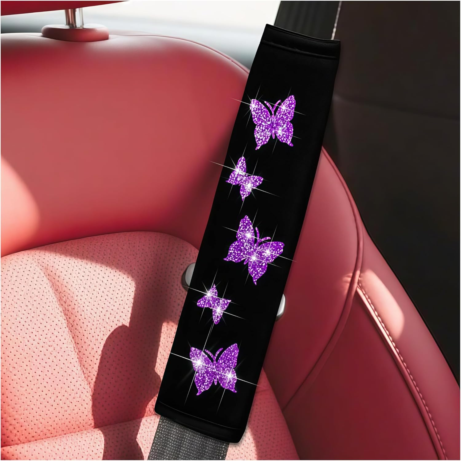 KHGUZ 2PCS Car Seat Belt Covers, Polyester Fiber Vehicle Seatbelt Cushion Pad Protector, Automotive Safe Strap Cover Pad Help Protect Neck and Shoulder, Universal for SUV, Truck, Rv（Red）