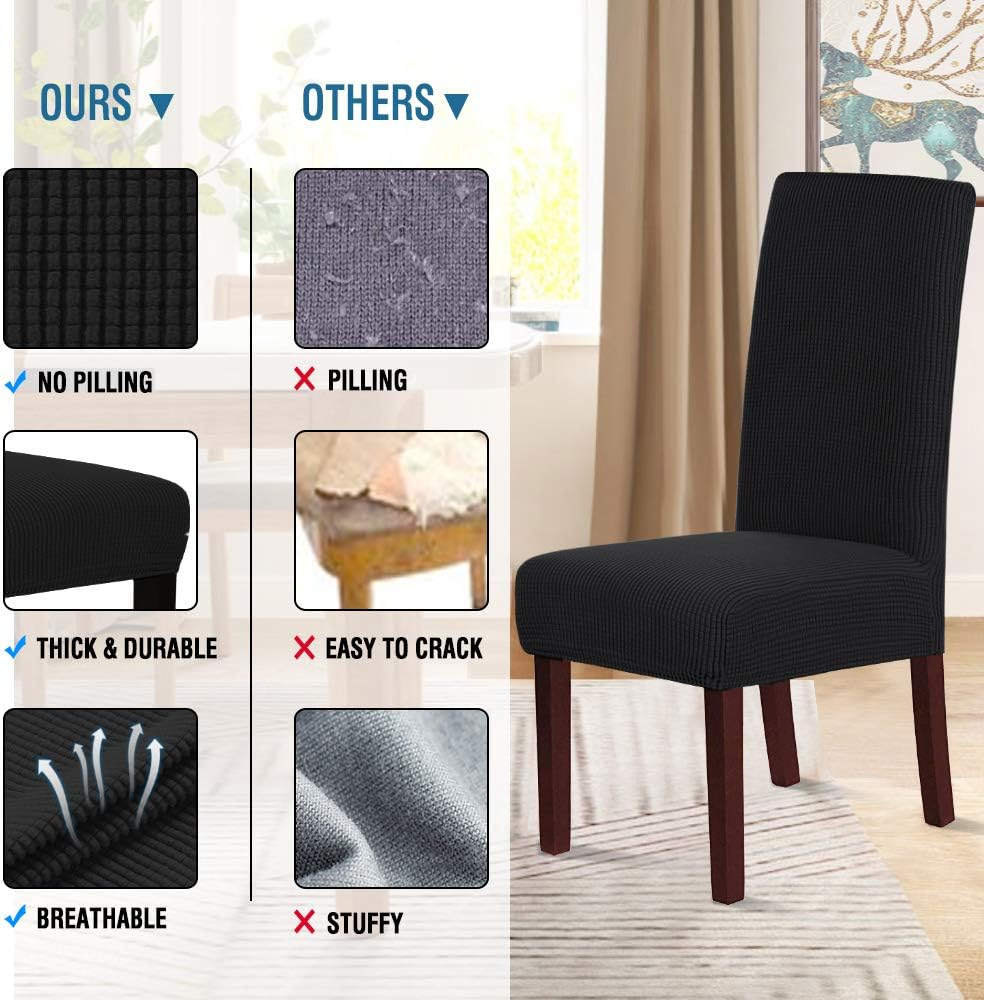 Smarcute Dining Chair Covers Stretch Removable Washable Chair Covers Chair Protector Home Decor Spandex Jacquard Dining Chair Protector Cover for Dining Room Set of 6, Black image number 1