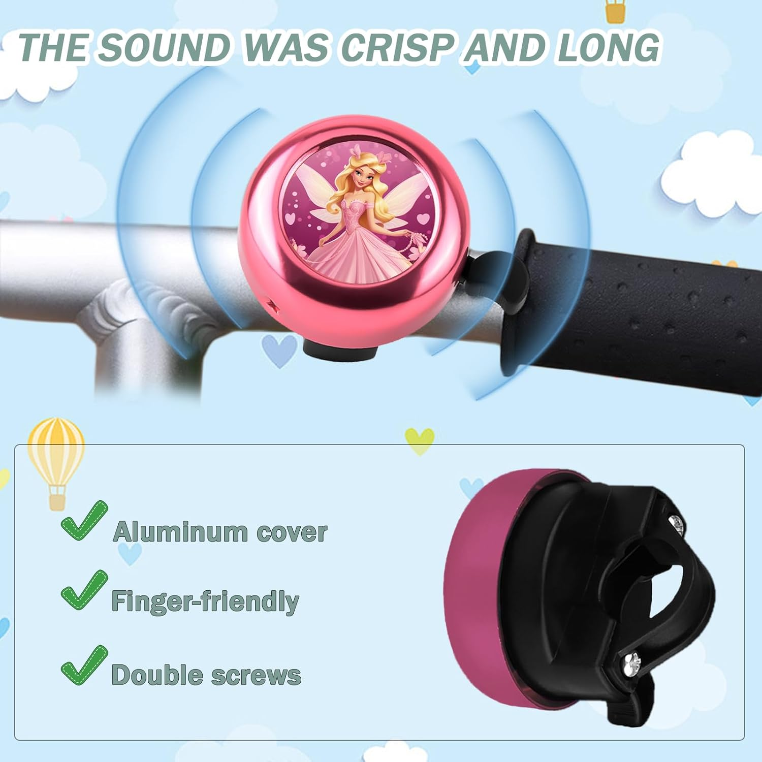 Kids Bike Bell with 2 Pcs Bike Streamers for Girls, Bicycle Pinwheel for Boys Girls Cute Children'S Bike Accessories image number 6