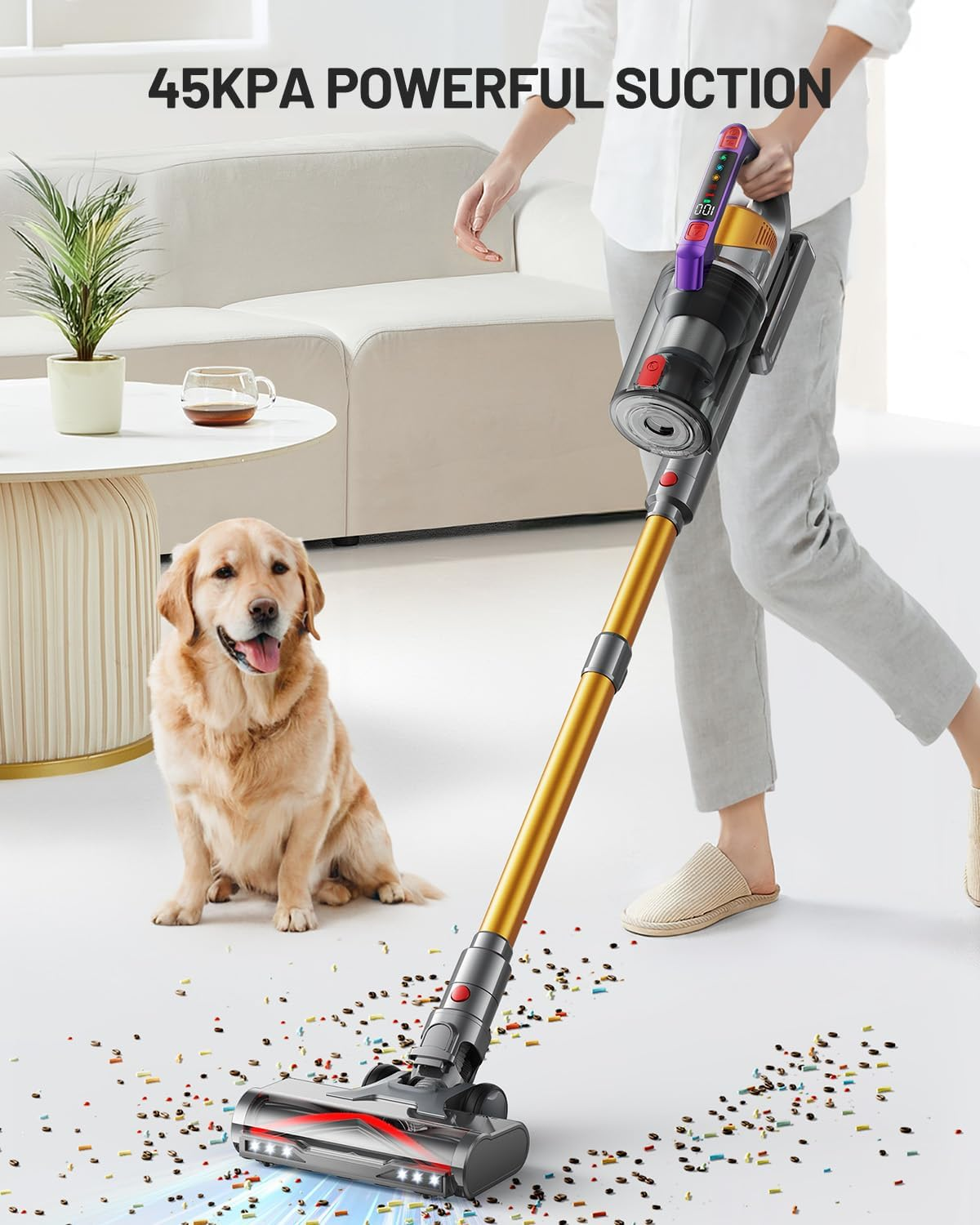 Cordless Vacuum Cleaner, 550W/45Kpa, Max 70 Mins Runtime, Self-Standing Vacuum Cleaners, Anti-Tangle Stick Vacuum with Aromatherapy, Smart Display Vacuum with 1.6L Cup for Pet Hair/Carpet/Hard Floor