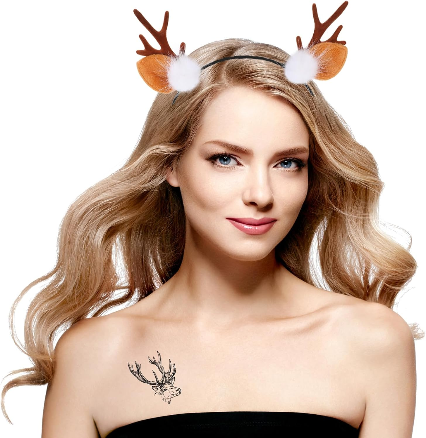 YCHRLSO Reindeer Antlers Deer Ears Headband - Cute Antler Headband Reindeer Hairband Bambi Ears Christmas Hair Accessories Costume for Women/Aquamarine image number 2