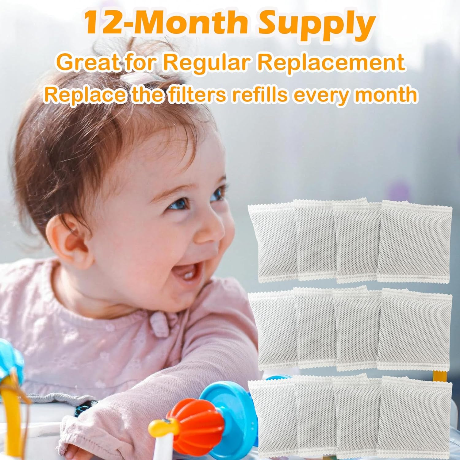 12 Pack Diaper Pail Odor Absorber Carbon Filter Refills for Playtex Diaper Genie Complete Pail, Odor Eliminator for Diaper Genie Systems image number 5