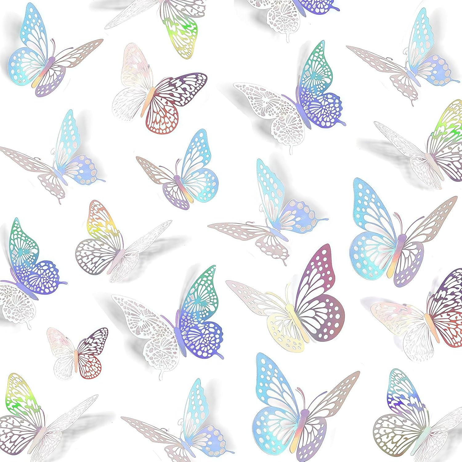 3D Butterfly Wall Decor 48 Pcs 4 Styles 3 Sizes-Butterfly Birthday Decorations&Butterfly Party Decorations&Butterfly Cake Decorations-Removable Pink Butterfly Decorations (Laser Pink)