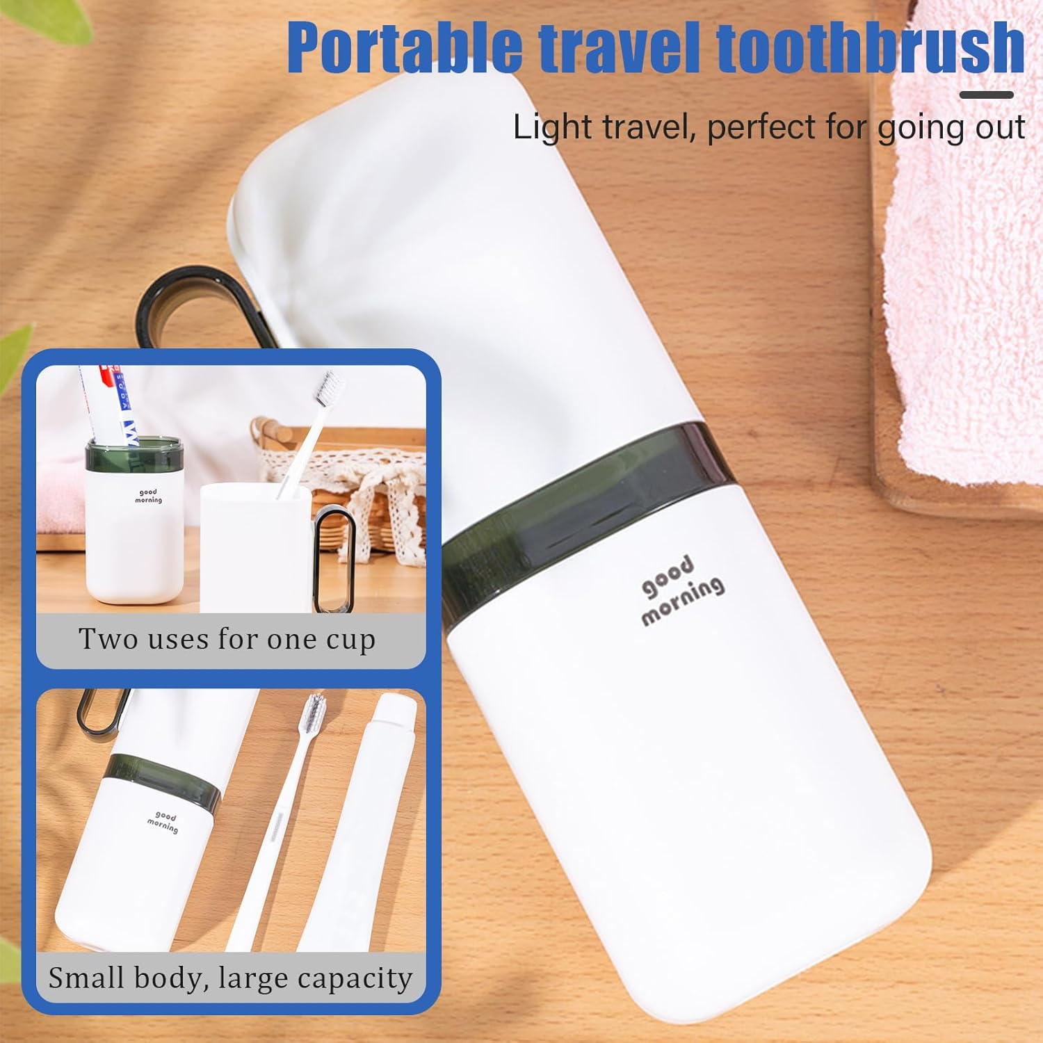 2 Pack Travel Toothbrush Holder with Detachable Handle & Cover, Portable Tooth Brush Case for Traveling, Small Tooth Cup Container for Trip Dormitory Camping Home, Blue & Grey image number 1