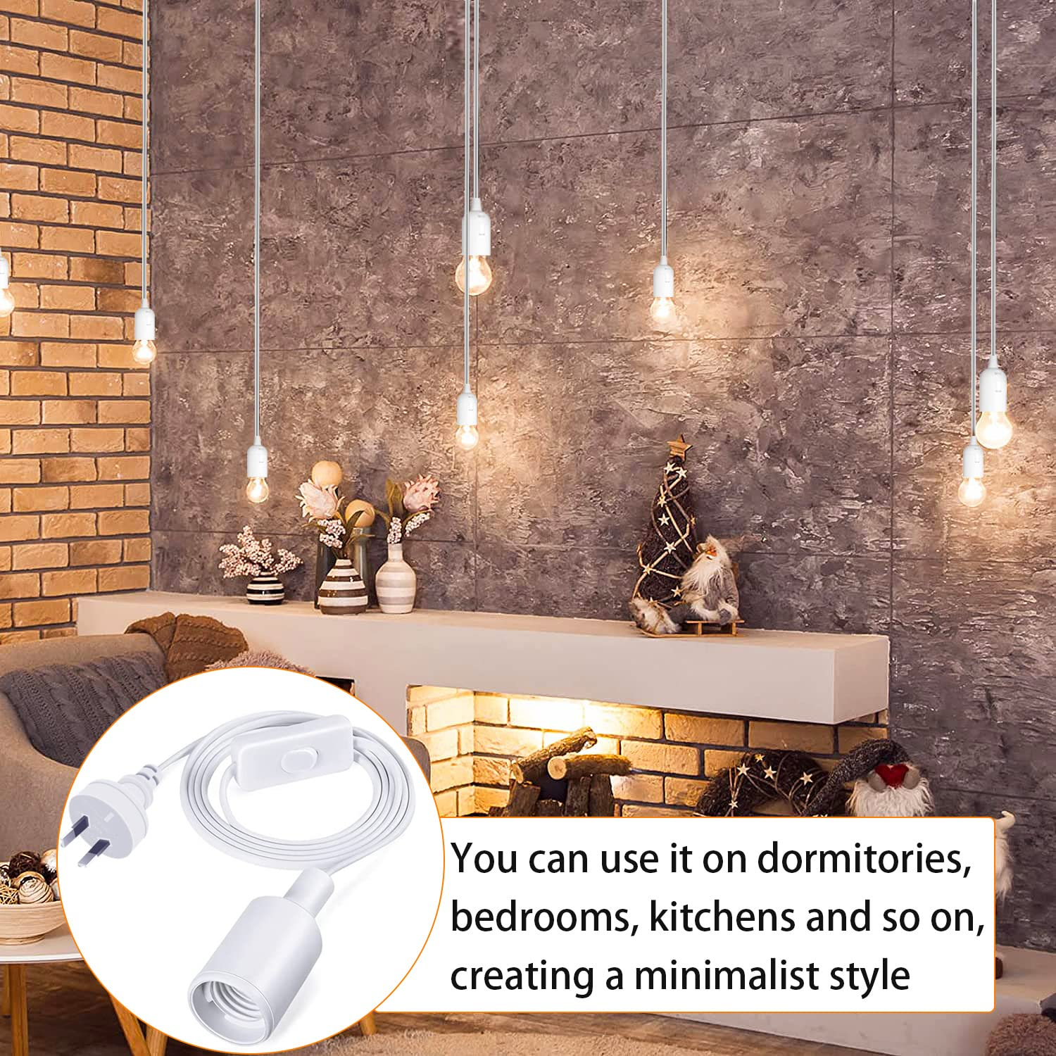 2Pcs E27 Cable Cord with On/Off Switch, E27 Lamp Base Holder Socket AC AU Power Plug, 1.8M White Extension Lights Lamp Bulb Cord for Bedroom Kitchen Plant Growth DIY Hanging Lanterns Pendant Light image number 2