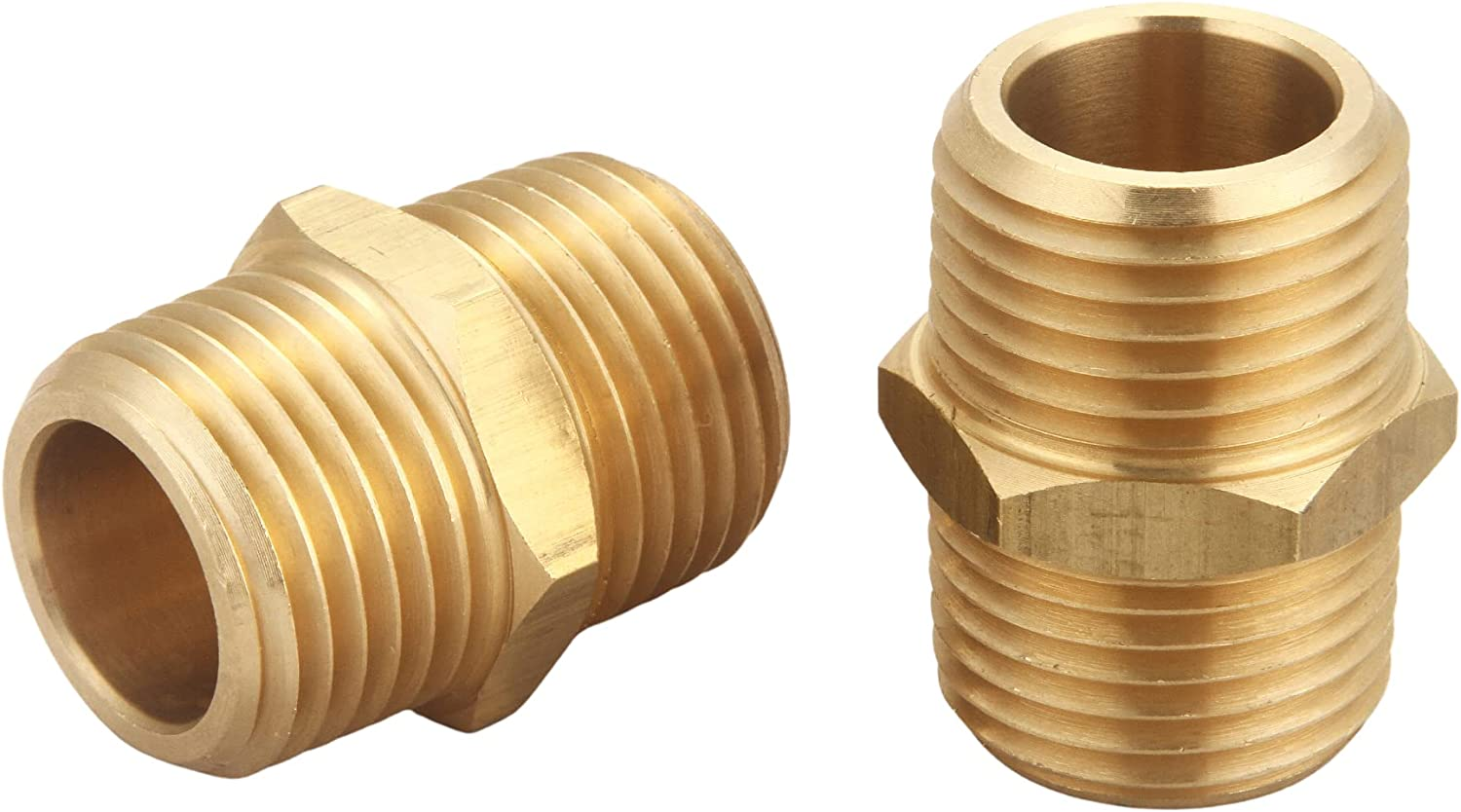 1/2" X 1/2" NPT Brass Hex Nipple Male Pipe Adapter (2 Piece) image number 1