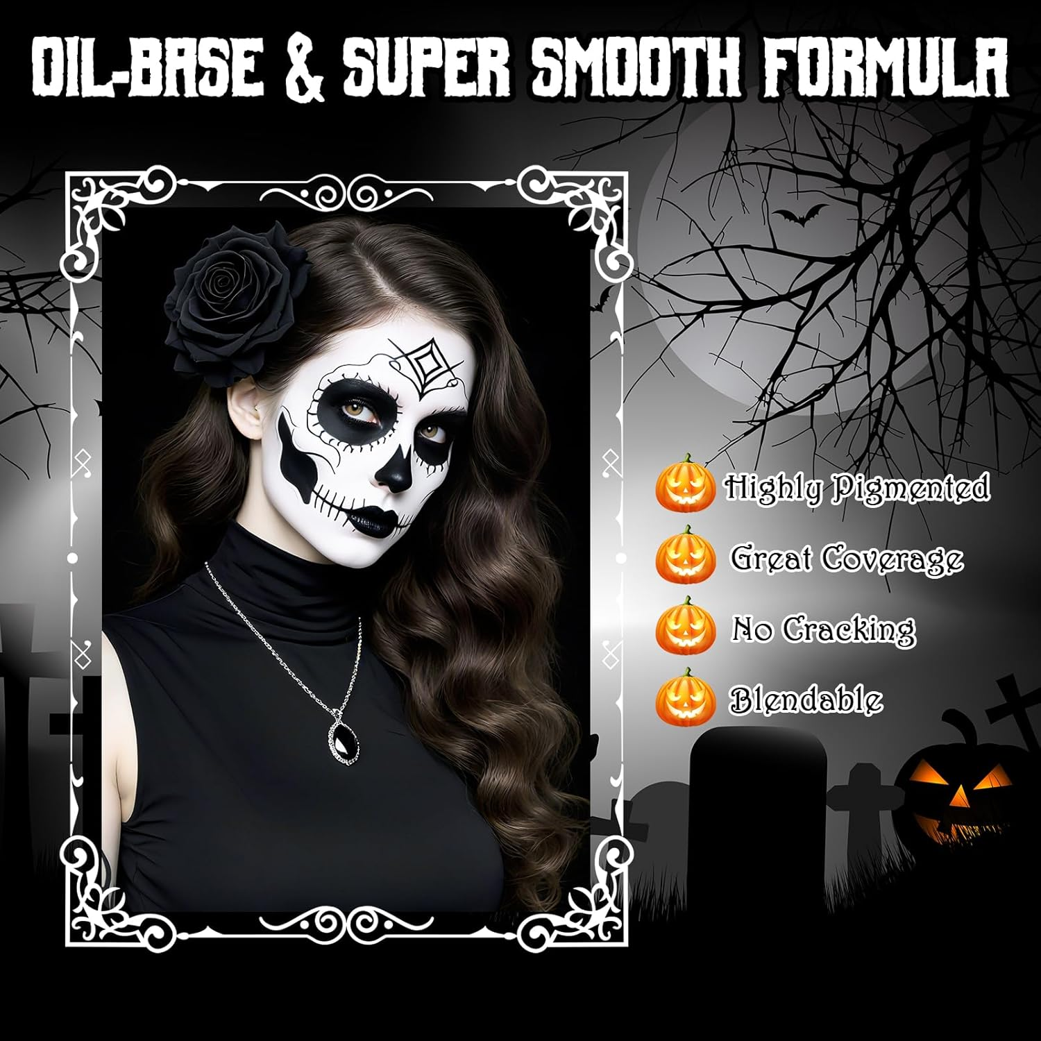 100 G Halloween Make-Up Set, Black and White Set, Halloween Make-Up, Adult Children, Body Painting Colours, Fancy Dress, for Zombie Vampire SFX Makeup Theatre Stage Film image number 2