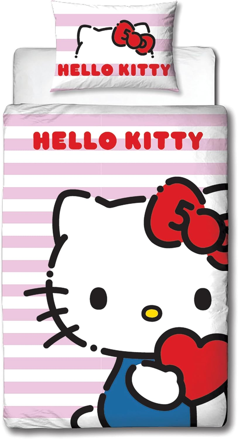 Hello Kitty Officially Licensed Hello Design Single Duvet Cover Set | Reversible 2 Sided Cat Bedding Including Matching Pillow Case | Perfect for Kids Bedroom | Polycotton image number 4