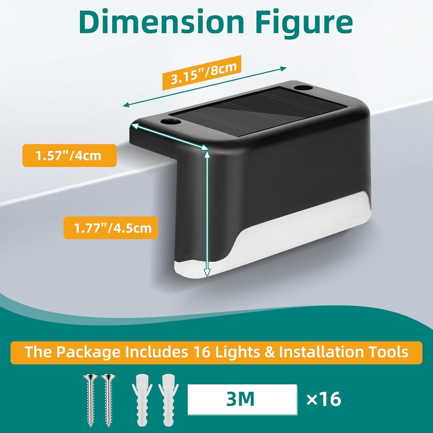 JEWOSTER Solar Fence Lights Outdoor - Waterproof LED Solar-Powered Deck Lights, Solar Step Lights for Fence, Patio, Yard, Porch and Garden - 16 Pack, Warm White image number 4