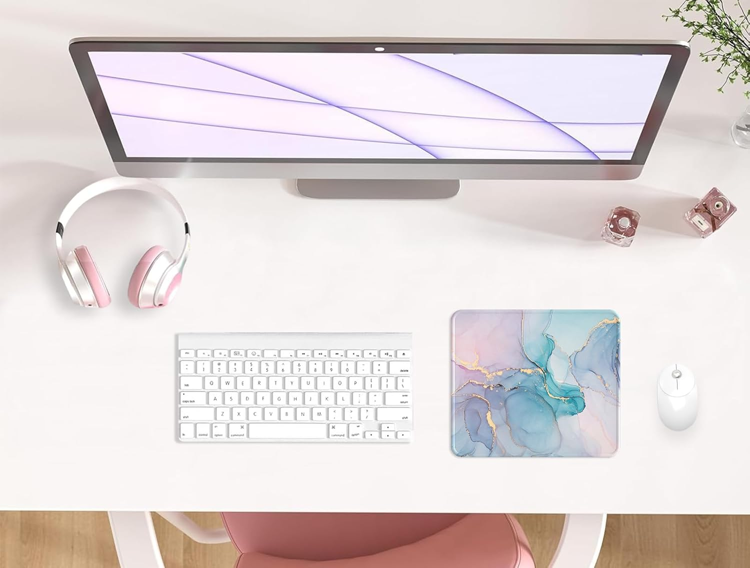 Giecy Gaming Mouse Pad with Stitched Edge, Computer Mouse Mat with Non-Slip Rubber Base Washable Lycra Cloth Mousepad Small Mouse Pad for Home Office Laptop, PC (Pink Blue Marble) - Dragonfly image number 7