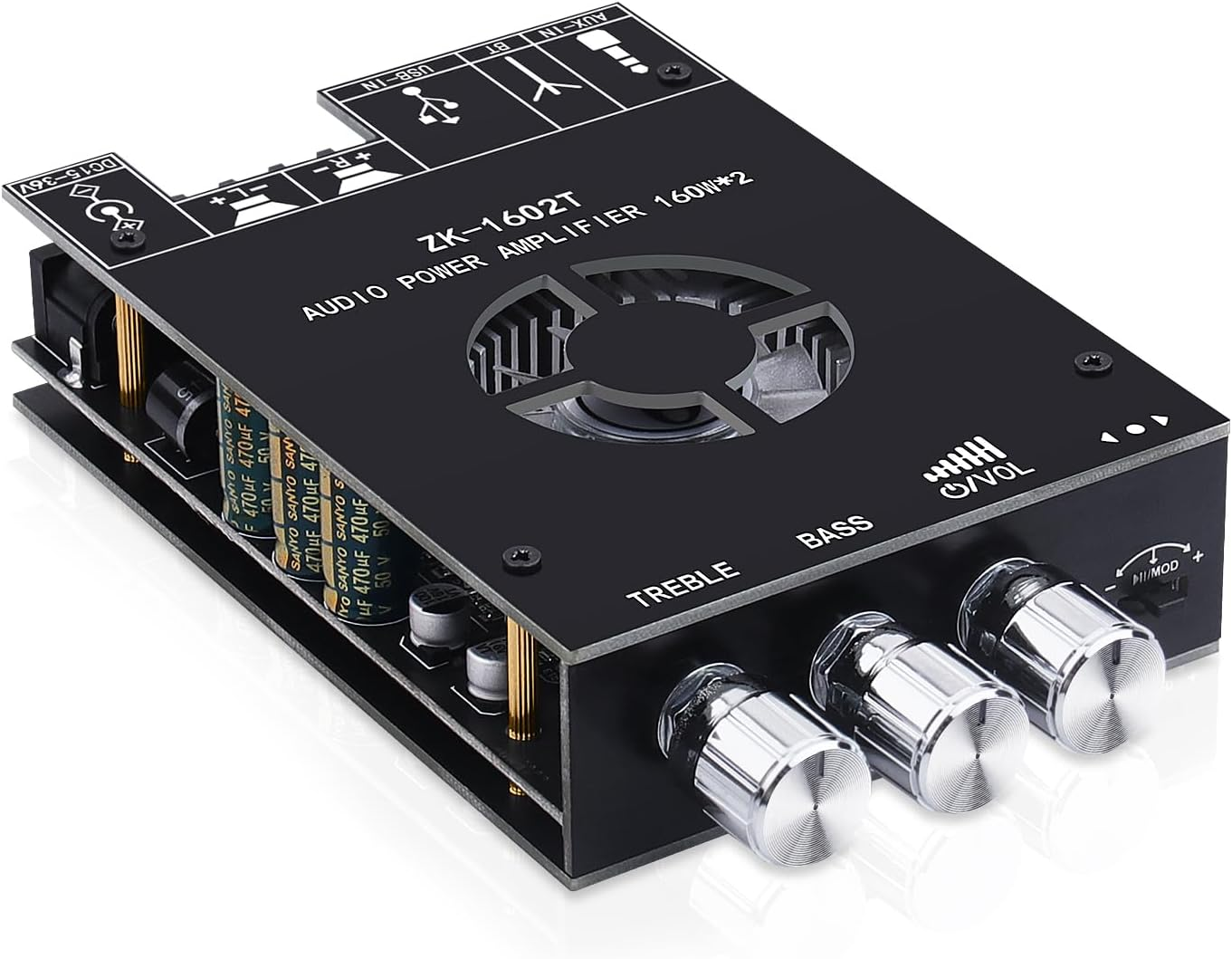 Audio Amplifier Board, ZK-1602T Bluetooth Power Amp for Home Speakers 2.0 Channel 160W+160W Stereo Mini Amplifier Module TDA7498E Chip W/TB, USB, AUX, DC 15-36V image number 6