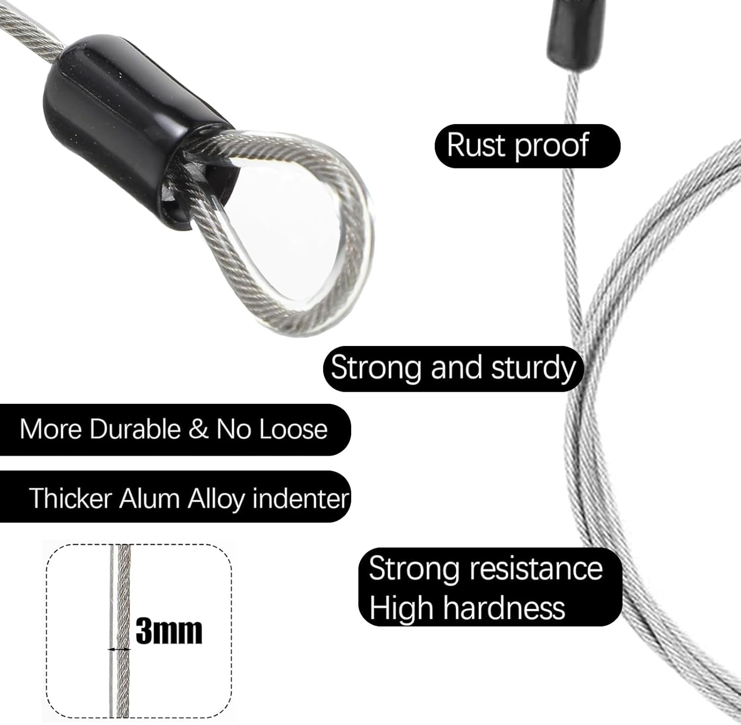 2-Pack Bike Cable Locks - 1M 3Mm Security Cable with Double Loop Design, Heavy Duty Coated Wire for Bicycles, Luggage & Sports Equipment image number 1