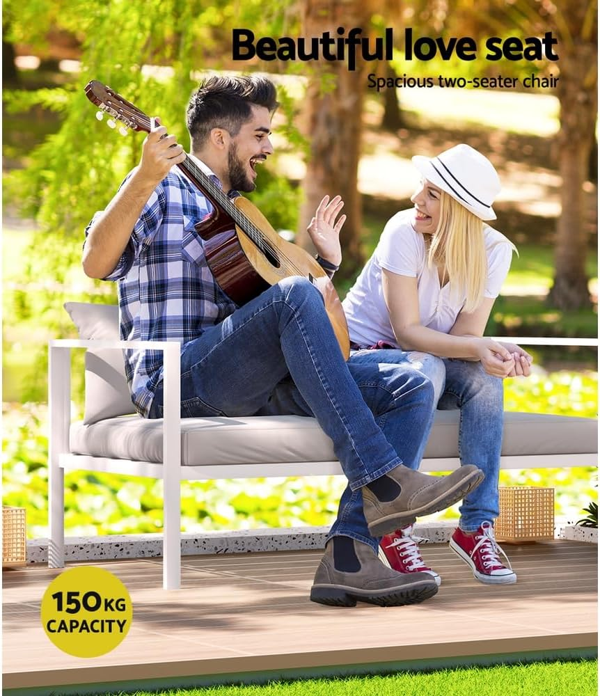 Gardeon 4 Seater Outdoor Patio Furniture Set, Aluminum Outdoor Table and Chairs Patio Conversation Sets, 4 Piece Modular Sofa Set for Garden, Deck, Poolside, Backyard, White image number 1