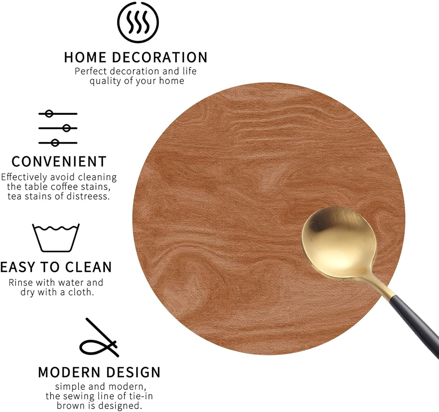 Coasters for Drinks Set of 6, Wooden Texture Drink Coasters for Coffee Table, Cute Farmhouse Leather Coaster for Cup Kitchen Bar Home Decor Housewarming Gift image number 4