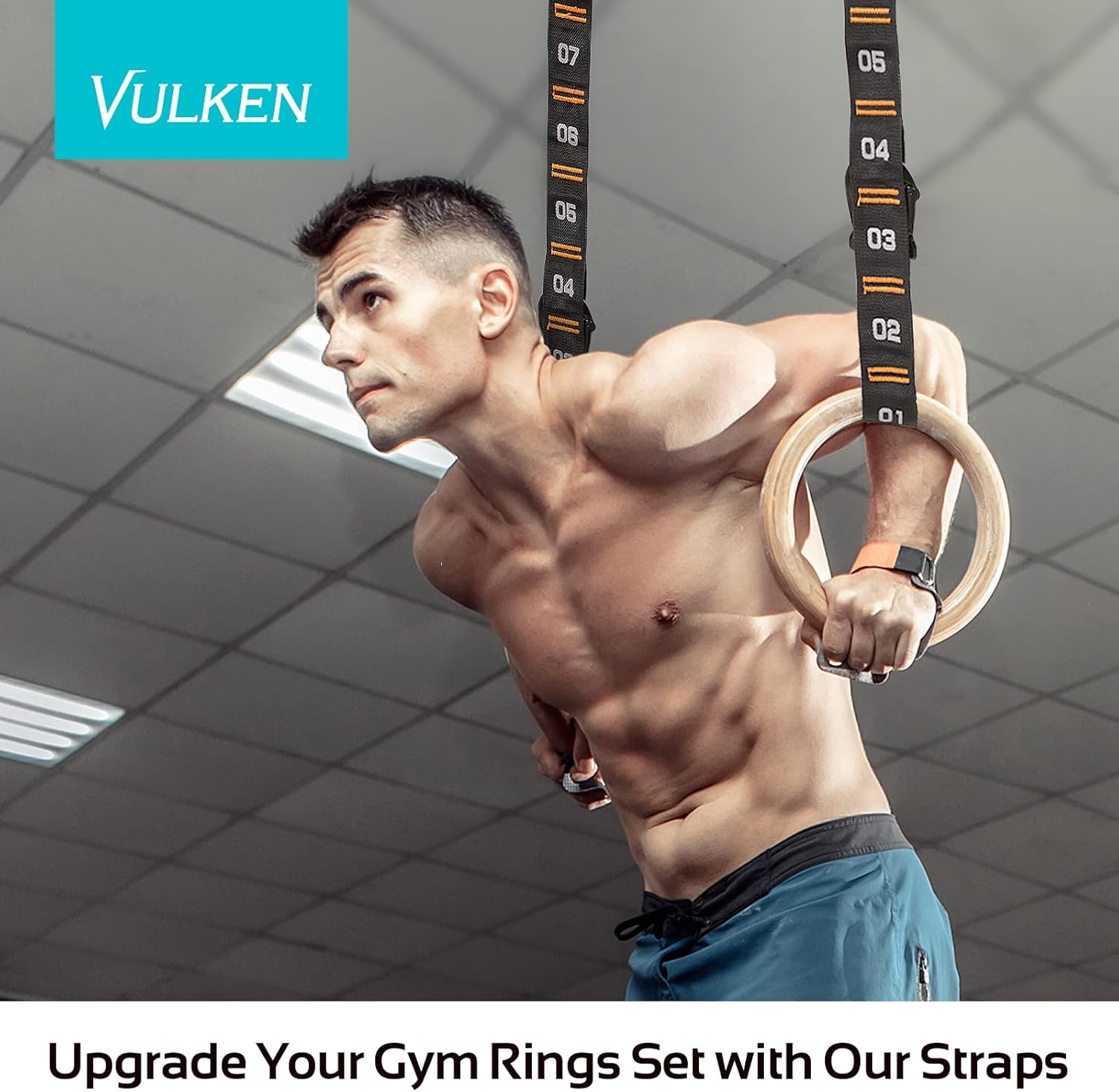 Vulken Adjustable Numbered Straps for Gymnastic Rings Steel Carabiners Quick Hook System Easy to Set up One Pair Strap Only image number 5